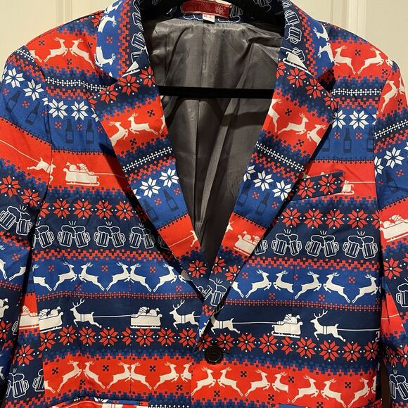 Men's Ugly Christmas Blazer And Tie Size Small NWOT Beer Deer Santa Print - Picture 2 of 11